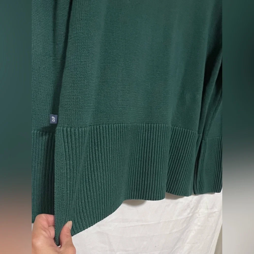NWT GAP Deep Teal 100% Cotton Split Seam Crew Neck Knit Ribbed Sweater Cozy